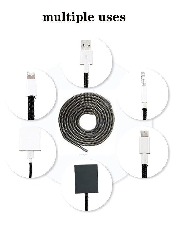 Beauenty 2Pcs 1.6m Spiral Cable Protector, Charger Cable Protector Data Cable Protective Sleeve, Headphone Cable Saver, Charger Protective Cover for Phone USB Prevent Pets from Biting the Cable ( Laser White and Laser Black) - Image 3